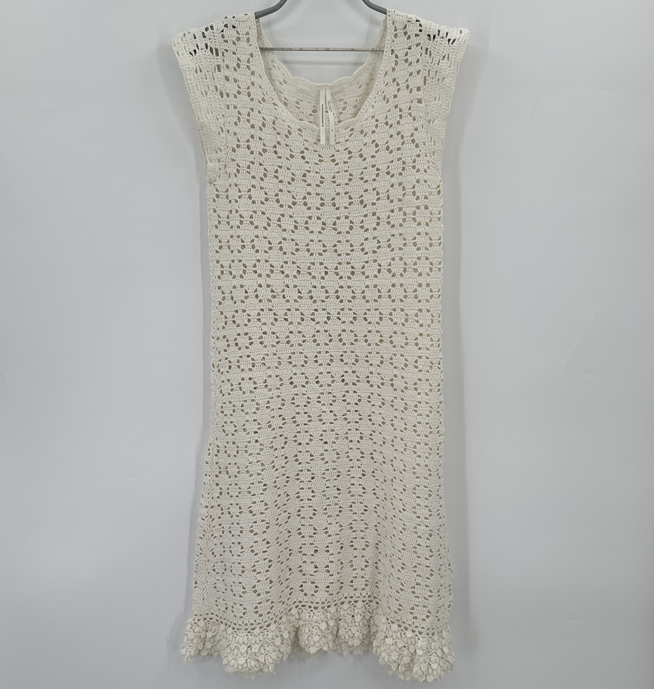 by Anthropologie Brittania Ivory Crochet Knit Midi Dress size S Small Women's